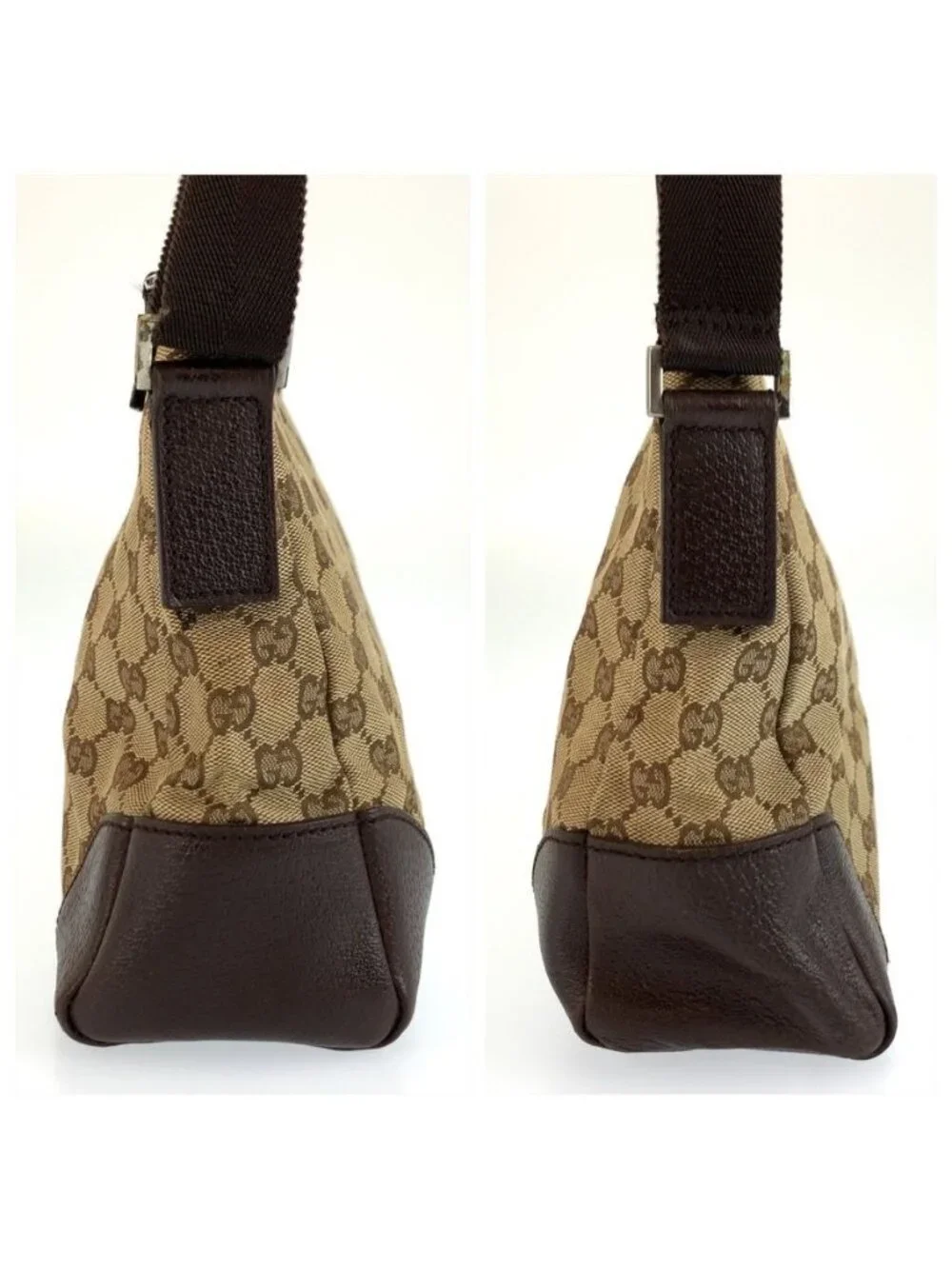 Gucci Beige Brown Silver GG Canvas Leather Shoulder Bag